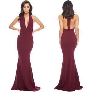 Dress The Population Camden Mermaid Hem Evening Gown – Burgundy, XL